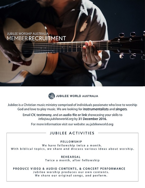 Jubilee Worship Australia Starts Member Recruitment Campaign